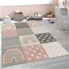 Paco Home Tappeto per bambini cameretta bambine bambini diversi motivi e dimensioni, Dimensione:133x190 cm, Colore: Crema Rosa Grigio