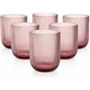 MECSAL CASALINGHI Set 6 Bicchieri Vetro Rigato 300 ml - Bicchieri Acqua e Cocktail Design Moderno, Bicchieri Colorati Eleganti per Tavola e Cucina, Resistenti Lavastoviglie, Tumbler in Vetro (Rosa)
