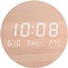 Generic Orologio da parete digitale a LED con visualizzazione della temperatura, data e giorno, sveglia moderna in legno silenzioso senza ticchettio per camera da letto soggiorno, batteria 8000 mAh o