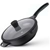 La Moustache - Padella in Alluminio Antiaderente 24 cm con Coperchio in Vetro per Tutte le Cucine, Induzione, Gas, Piastra Elettrica e Vetroceramica, Manico Ergonomico (Klyve)