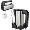 Zilan Frullatore manuale 500 W con supporto - Potente miscelatore elettrico a mano con 5 livelli e turbo, 2 ganci per impastare e 2 ganci in acciaio inox, silenzioso, ideale per cuocere, impasti e panna