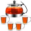 Monzana Teiera in vetro con infusore 1,2L acciaio inox 4 tazze da tè doppia parete lavabile in lavastoviglie bollitore te resistente al calore