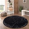 Paco Home Tappeto Salotto Pelo Lungo Rotondo Shaggy Moderno Pelo Lungo Finta Pelliccia Morbido Monocolore, Dimensione:Ø 200 cm tondo, Colore:Nero