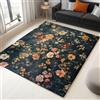 Generico Grande Tappeto Salotto Blu Scuro - stampa Elegante Vintage Fiori 120x180 cm Antiscivolo Lavabile in Lavatrice Pelo Corto Tappeto, Camera da Letto Sala Ufficio Bambina Bambino