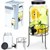 Vilde Dispenser di vetro con rubinetto e supporto nero per rubinetto, 3 l
