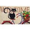 Baroni Home Zerbino da Esterno in Fibra di Cocco con Base in PVC Antiscivolo, Tappeto da Esterno Dipinto a Mano Facile da Pulire e Ultraresistente, Zerbino Ingresso 70x40x2 cm, Gatto su Bici