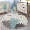 Paco Home Tappeto Bambini Cameretta Pastello 3D Motivo Di Montagne Moderno, Dimensione:Ø 200 cm tondo