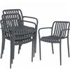 Outsunny Set 4 Sedie Ergonomiche da Giardino Impilabili per Terrazza con Design a Doghe e Braccioli, Grigio Scuro | Aosom Italy