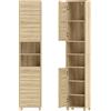HOMCOM Armadio Alto da Bagno a Colonna con Ripiani Regolabili e Ante a lamelle apertura a pressione, 34x23x170 cm, Legno Naturale | Aosom Italy