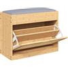 HOMCOM Panca Scarpiera con Seduta Imbottita e Sportello Ribaltabile, Porta in Rattan e Ripiano Regolabile, 63x29x48 cm, Legno Naturale | Aosom Italy