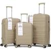 R.Leone Valigia da 1 Fino a Set 3 Bagaglio mano 55x40x20 Ryanair Medio Grande Ultra Strong Antiurto Resistente Trolley rigido leggero 8 ruote in Polipropilene 9180 (Beige, Set 3 Pezzi S M L)