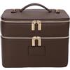 Starnearby Beauty Case a Doppio Strato in Pelle PU, Borsa Cosmetica da Viaggio, Trousse Trucchi Donna con Scomparti Rimovibili, Borsa da Toilette, Pochette Cosmetica da Viaggio (Caffè)