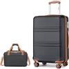 KONO set di 2 Valigia Bagaglio a Mano Rigida e Leggera ABS Trolley 74cm con 4 Ruote Rotanti e Lucchetto TSA & Borsa da Viaggio 40x20x25 Ryanair, Nero+Marrone