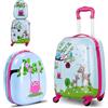 SOARS Set di Valigia 16'' + Zaino 12'' per Bambini 2 Pezzi, Bagagli 2-in-1 con Zainetto da Viaggio Aereo, Trolley con Maniglia Telescopica e 4 Ruote a 360° (Azzurro Primavera)