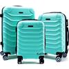 R.Leone Valigia da 1 pezzo Fino a Set 4 Trolley Rigido grande, medio, bagaglio a mano e beauty case 8 ruote in ABS 2026 (Verde acqua, Set 3 S M L)