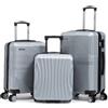 R.Leone Valigia da 1 Fino a Set 4 Trolley Rigido grande, medio, bagaglio a mano 55x40x23 cm Wizz, ITA Airways e bagaglio 45x36x20 cm EasyJet in ABS 8005 (Argento, Set 3 Pezzi XS M L)
