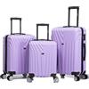 R.Leone Valigia da 1 Fino a Set 4 Trolley Rigido grande, medio, bagaglio a mano 55x40x23 cm Wizz, ITA Airways e bagaglio 45x36x20 cm EasyJet in ABS 9001 (Lilla, Set 3 Pezzi S M L)