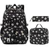Generic Set di 3 zaini per la scuola per ragazze, zaino impermeabile con borsa per il pranzo e astuccio, borsa termica per il pranzo, borsa per libri multi-tasca per bambini, adolescenti e studenti, per la