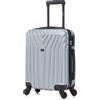 R.Leone Valigia da 1 Fino a Set 4 Trolley Rigido grande, medio, bagaglio a mano 55x40x23 cm Wizz, ITA Airways e bagaglio 45x36x20 cm EasyJet in ABS 9001 (Argento, XS Bagaglio Low cost)