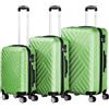 Zelsius Set di valigie 3 pezzi, verde | Valigia rigida in ABS con chiusura a combinazione, Ruote doppie e divisorio interno | Valigia a mano, set di valigie rigide 3 pezzi, trolley, valigia grande