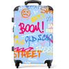 NoBoringSuitcases.com © Valigia rigida con ruote, trolley, bagaglio a mano, 4 ruote, lucchetto TSA (Graffiti colorato con testo e schizzi), (Valigia media 67x43x25 cm) Street Art, Textes bleus