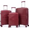 R.Leone Valigia da 1 Fino a Set 3 Bagaglio a mano 55x40x20 Ryanair, Medio, Grande Ultra Strong Antiurto Trolley leggero 8 ruote Polipropilene 6080 (Bordò, Set 3 Pezzi S M L)