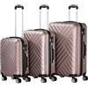 Zelsius Set di valigie 3 pezzi, colori rosé | Valigia rigida in ABS con chiusura a combinazione, Ruote doppie e divisorio interno