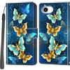 Haninsuze Cover per iPhone 17e/16e, farfalla dorata | Pelle PU Portafoglio, Porta Carte, Magnetica, Libro, Antiurto Custodia
