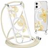 Coalbooliy Magnetica Custodia per iPhone 12 Pro/ 12 6,1 con Cordino, Trasparente Estivi Aesthetic Modello Fiore Giallo Disegni Cover Case Compatibile con MagSafe Collana Girocollo Femmina, 12