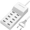 LEKEFETO LEKEFET - Caricatore USB multiplo, 50 W, stazione di ricarica, 10 porte, porta singola 5 V/2,4 A/1 A, alimentatore USB, stazione di ricarica, per iPhone, iPad, Samsung Galaxy Pixel, Huawei - Bianco