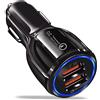 VS Caricatore USB da Auto 5V 6A Universale Quick Charge 3.0 Veloce Caricabatterie Alimentatore Presa 2 Porte Per Smartphone Tablet iOS Android