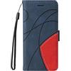 TIANCI Cover per Motorola Moto G6 Play/Moto E5, Portafoglio Case in Pelle PU Bicolore Impiombata, 3 Slot per Schede Funzione Staffa Antiurto Flip Custodia per Motorola Moto G6 Play/Moto E5-Blu