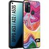 CUSTOMIZZA - Custodia cover nera morbida in tpu compatibile per Oppo A53 - A32 - A53S colorata fantasia vortice marmo onde verde fucsia gialla