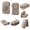 DFV mobile - Multi-Functional Vertical Stripes Pouch Bag Case Zipper Closing Carabiner for PANASONIC KX-TU150 (2019) - Beige (16 x 9.5 cm)