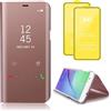 TiHen Compatible con Cover Samsung Galaxy S23 Fe 5G Custodia Clear View Specchio Standing Cover Caso Flip Case Custodia + Pellicola Vetro temperato 2 Pezzi 360° Protettiva Bumper-Oro Rosa