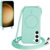 FMPCUON FNPCUON Cover Magnetica Silicone per Samsung Galaxy S23 con Cordino,Compatibile con MagSafe,Custodia con Laccio Collana Tracolla Collo Sottile TPU Antiurto Protettiva Case con Corda.Menta verde