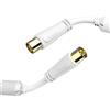 Hama Cavo per antenna per audio e video (placcato oro, schermatura fino a 100 dB, connettore coassiale da 9,5 mm, spina coassiale, 75 Ohm, 3 m) bianco