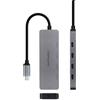 Nano Cable NANOCABLE 10.16.4505 - Hub USB-C maschio a 4 x USB-C Femmina + USB-C PD 100 W, alluminio 10 cm, colore grigio, USB 3.2 Gen 2x1, compatibile con Windows, MacOS e Linux