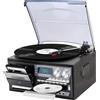 Generic Giradischi Bluetooth, giradischi in vinile a 3 velocità con altoparlanti integrati, lettore CD e cassette, copertura antipolvere per gli amanti della musica domestica e vintage