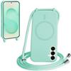 FMPCUON FNPCUON Cover Magnetica Silicone per Samsung Galaxy S24/S25 Plus con Cordino,Compatibile con MagSafe,Custodia con Laccio Collana Tracolla Collo Sottile TPU Protettiva Case con Corda.Menta verde