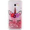 CUAgain Cover Compatibile per Samsung Galaxy A3 2017 Silicone Trasparente 3D con Disegni Antiurto Glitter Bling Case Liquido Transparent Acqua Gomma Cover Bumper Custodia Donna Uomo,Unicorno Rosa