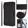 Generic Custodia a portafoglio per Samsung Galaxy S25 FE con porta carte, tasca con cerniera e cinturino lungo, in pelle, con chiusura magnetica, supporto, anti-impronte, da donna (nero)