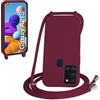 WenBaby Cover Compatible con Samsung Galaxy A21S,Cellulare Girocollo Custodia con Cordino TPU Corda Silicone Case Bumper per Samsung Galaxy A21S Custodia, Rosso