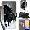 PHINIENLAND Cover per Samsung Galaxy A25 5G custodia portafoglio Cavallo nero | 3 scomparti carte, 1 tasca banconote, Chiusura magnetica, Supporto, Pelle PU flip cover per Samsung A25 5G