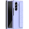 HUOLUNGJIN Custodia sottile generica compatibile con Samsung Galaxy Z Fold 7, in silicone, con cavalletto e cinturino per le dita, custodia protettiva di lusso antiurto morbida da polso (viola)