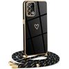 HomiTunky Custodia con Collana per Oppo A74 4G, Cover Donna Cuore amore con Cordino, Case con Laccio Tracolla Elettrolitico TPU Cover con Collana per Oppo A74 4G,Nero