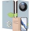 MOJIA Custodia a Portafoglio per Honor Magic8 Lite/Magic 8 Lite, Cover in Pelle PU Flip con Fiore e Chiusura Magnetica Foglia, Slot Carte, Funzione Stand.-Blue