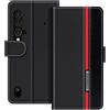 UOGNADGD Custodia in pelle a righe per Blackview BV9900 Pro - Nero | 5.84 Custodia portafoglio flip con blocchi di colore, chiusura magnetica, supporto e portacarte