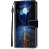 Adolasx Cover Compatibile per Samsung Galaxy A34 5G Custodia Pelle Libro Portafoglio Magnetica con Disegni Motivo Animale Flip Antiurto Resistente Case Donna Uomo - Luna