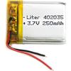 Liter energy battery Batteria 402035 LiPo 3.7V 250mAh 0.925Wh 1S 5C Liter Energy Battery per l'elettronica Ricaricabile Telefono Portatile Smartwatch Orologio GPS - Non adatto per Radiocomando 37x20x4mm (250mAh|402035)